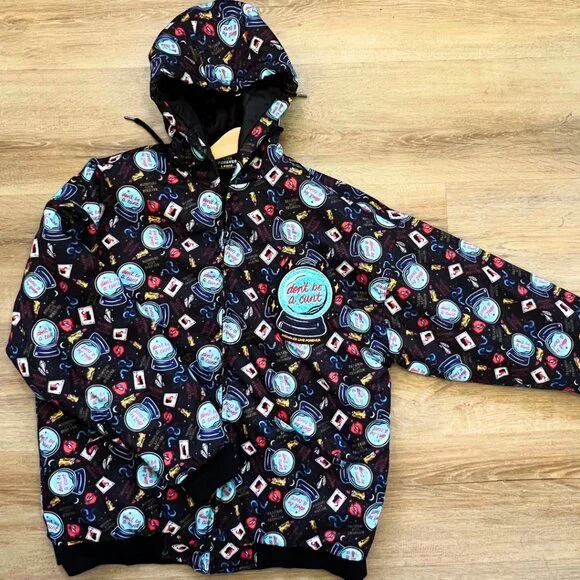 Assholes Live Forever Jacket Mens L Black Graphic Print Puffer Bomber - Picture 2 of 5